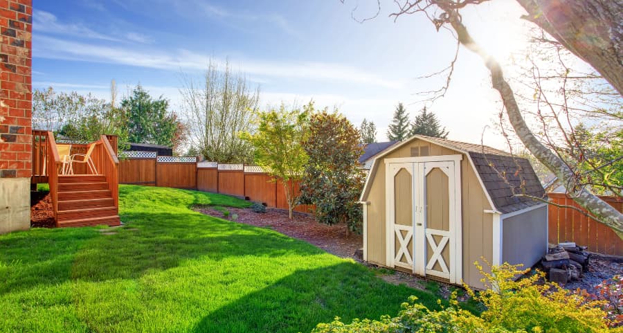 Fenced backyard with storage shed in Fort Myers